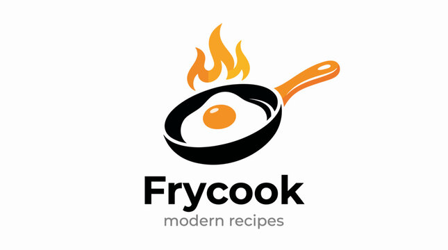 A modern logo design depicting a frying pan with an egg, aimed at culinary enthusiasts, representing creativity and the joy of cooking with style.