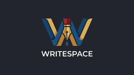 A striking and creative logo design for WriteSpace showcasing a stylized W combined with a fountain pen, representing creativity, writing, and professional services in the literary world. © Zhiming
