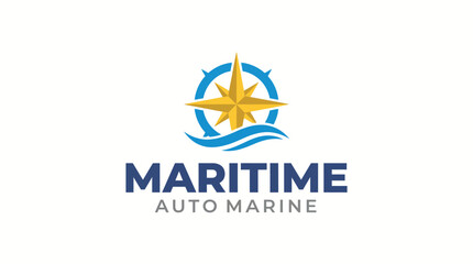 This image highlights an elegant logo design for a maritime auto marine business, featuring a compass and waves, symbolizing guidance, adventure, and nautical themes. © Zhiming