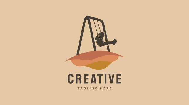 This logo features a silhouette of a child on a swing, encapsulated in a vibrant color scheme representing creativity and fun, suitable for design-related businesses.