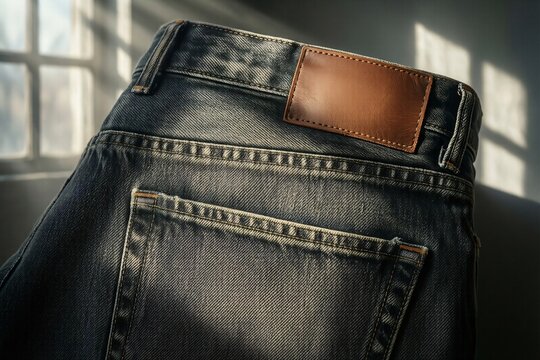 Vintage Blue Denim Jeans with Blank Brown Leather Patch