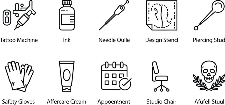 Tattoo and Piercing Studio Icons tattoo machine needle