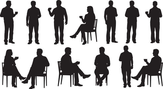 Silhouetted figures in flat vector art performing daily activities