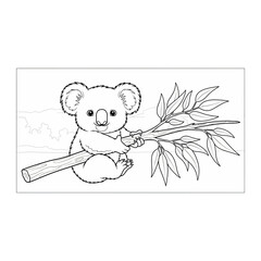 Cute koala holding eucalyptus branch coloring page with coloring, marsupial © saty