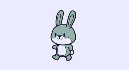 Fototapeta premium Adorable Cartoon Bunny Rabbit Walking Happily on a White Background.