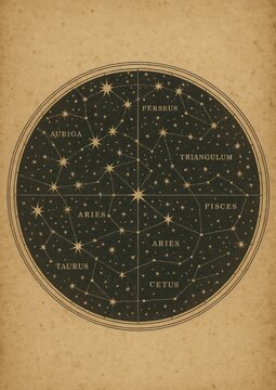 Vintage celestial zodiac constellation map.
