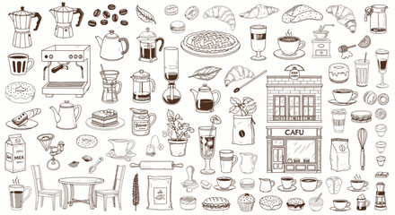 Fototapeta premium Coffee Shop Food and Drink Items.