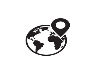 Naklejka premium black globe icon with map pin vector illustration