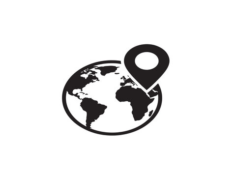 black globe icon with map pin vector illustration