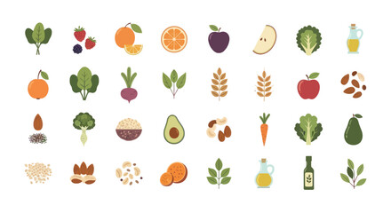 Fototapeta premium Variety of fresh healthy food icons.