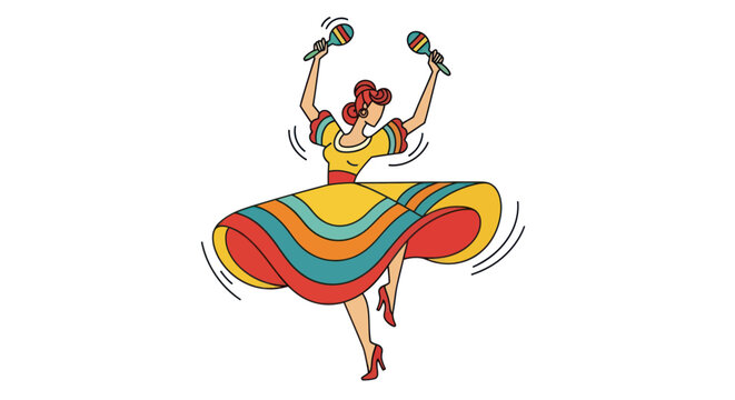Woman dancing with maracas energetic.
