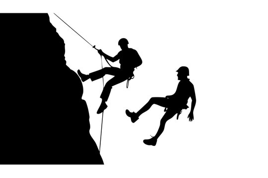 Rock Climbing Rappelling Silhouette Vector - Abseiling Mountaineers Adventure Icon