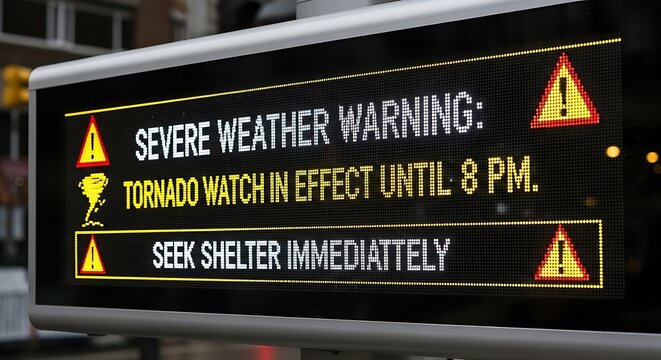 Tornado warning electronic sign board display.