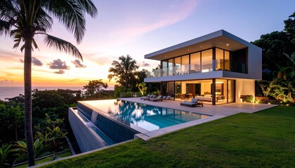 Fototapeta premium Modern house with infinity pool