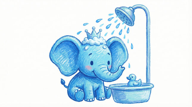 Cute blue elephant showering.