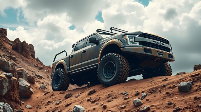 Old Off-Road Jeep Driving On Desert Road With Muddy Tires


