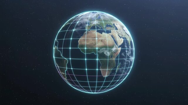 A glowing earth displaying latitude and longitude lines in space