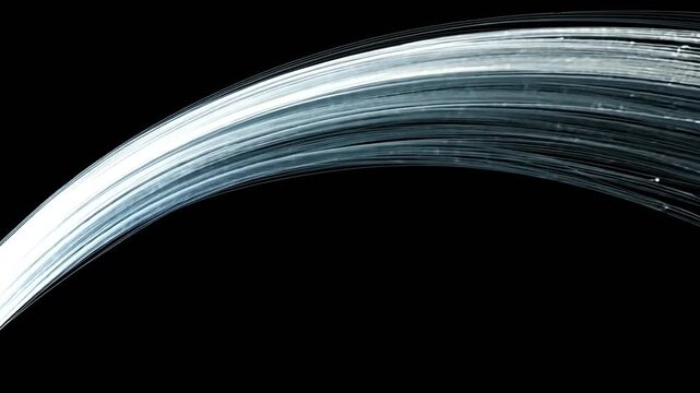 Luminous curved strands create a dynamic abstract pattern against a black backdrop