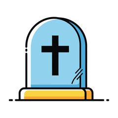 Fototapeta premium Tombstone icon with a Christian cross symbol flat design for cemetery and funeral service concepts