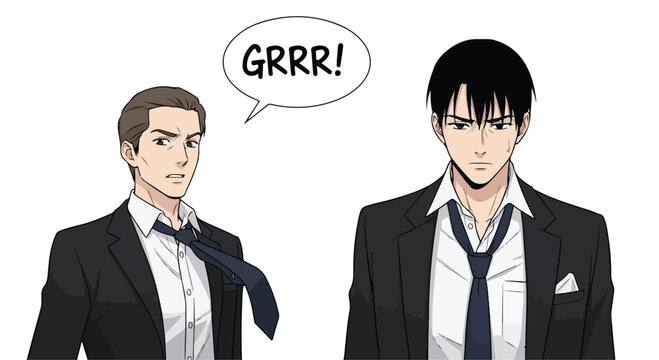 Two serious business men in black suits with speech bubble vector
