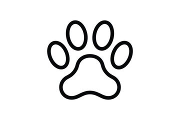 Naklejka premium Simple minimalist black and white dog paw print outline icon isolated design