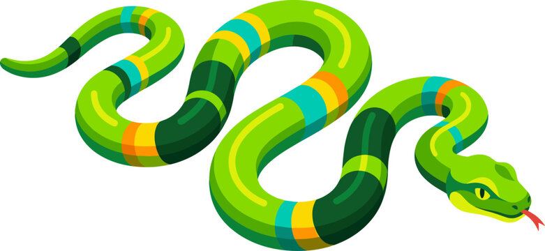 Colorful striped serpent crawls with its tongue flicking