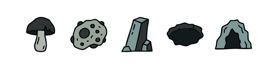 Set of Hand Drawn Geology and Cave Entrance Icons © liubomir118809