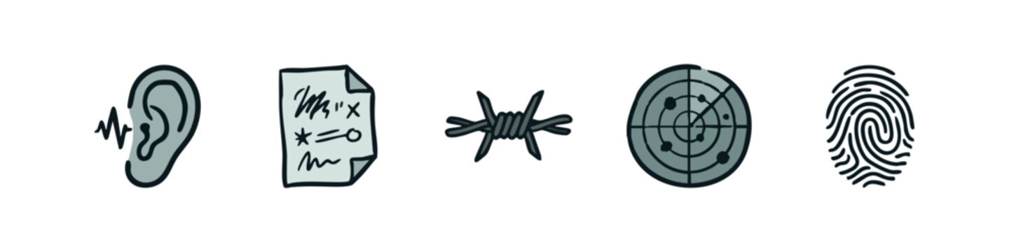 Set of Hand Drawn Forensic Evidence and Surveillance Icons