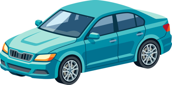 Modern cyan sedan automobile shown in an isometric perspective
