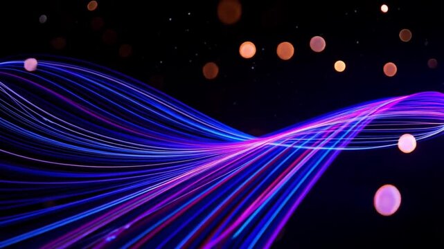 An abstract purple space background featuring a bright glowing planet and motion lines that create a dynamic wave of light and energy for a high-tech art wallpaper