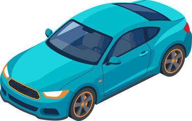 Obraz premium Sleek teal sports car coupe in an isometric perspective