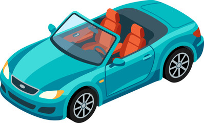 Naklejka premium Teal blue convertible luxury car with red leather interior and open top