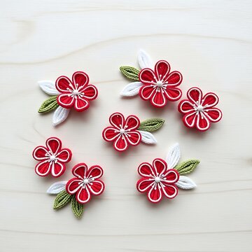 Handmade tsumami zaiku red fabric flower hair accessories