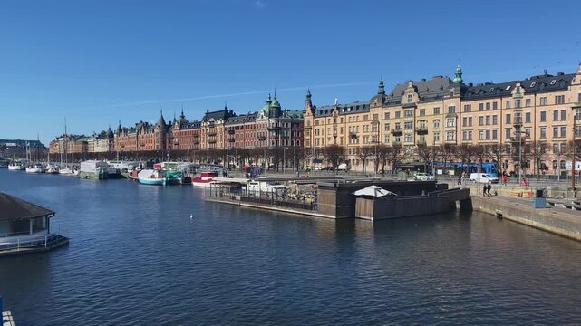 Strandv&auml;gen waterfront cityscape from Djurg&aring;rdsbron, Stockholm, Sweden