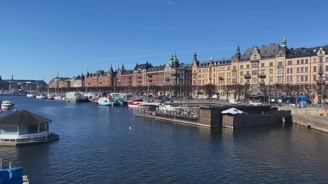 Strandv&auml;gen waterfront cityscape from Djurg&aring;rdsbron, Stockholm, Sweden