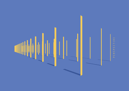 A multitude of ordered vertical lines in the spatial perspective. Shadows create depth and volume. Rhythmic movement. Abstract columns. Geometric architectural style. Minimalistic design. Copy space.