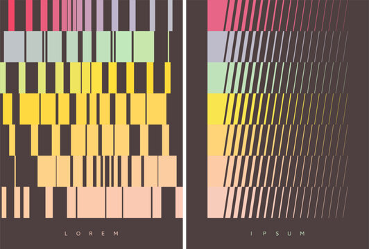 Image of multiple lines of different thicknesses with transition and shift effect. Cover design template. Retro style. Vector for brochure, poster, card, presentation, flyer or banner.