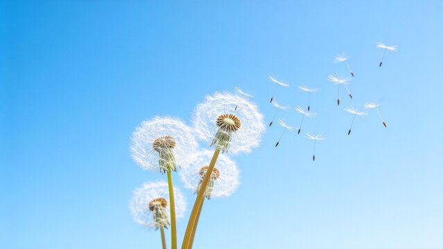 Dandelion seeds floating in sky