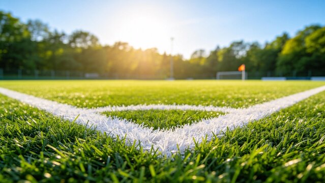 Soccer field corner with green grass