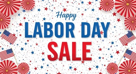 Fototapeta premium Happy labor day sale patriotic american celebration with fireworks and flags september holiday