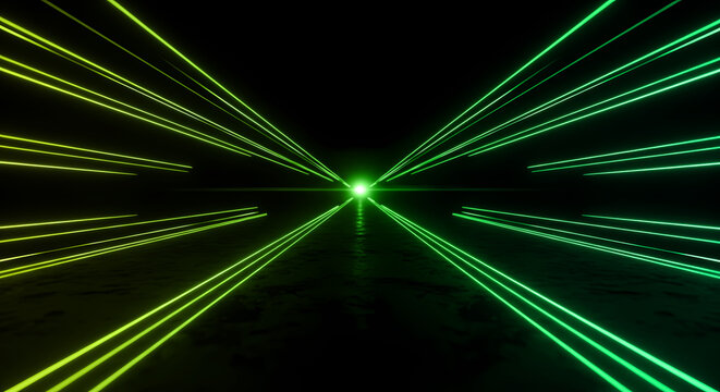 未来へ加速するグリーンの光のトンネル 疾走感のあるサイバー空間 デジタル背景 テクノロジー