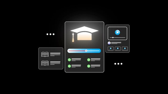 Online learning and progress tracking system with online learning application interface, mobile education platform with video lesson and quiz module- Transparent Backgroun