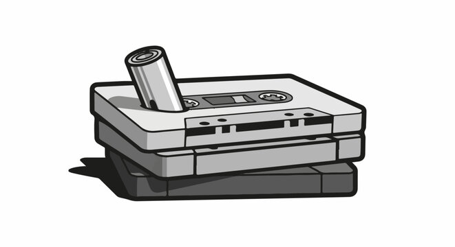Stacked vintage audio cassettes with a pencil inserted into the top one