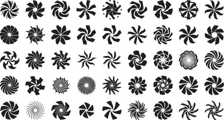 Abstract spiral sunburst and circular vortex silhouette icon set © rofikgraph24