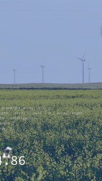 Vertical video: yellow crop filling frame while hex hand entering left, updating AR data for agtech