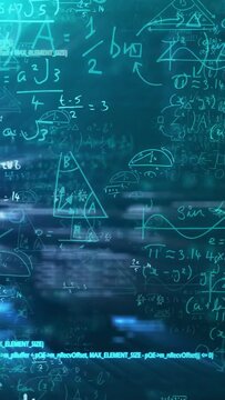 Vertical video: Camera pulling back, diagrams expanding, code scrolling, showing triangle education