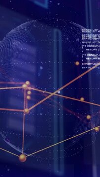 Vertical video: On load dotted globe forming orange triangular mesh while showing global data links