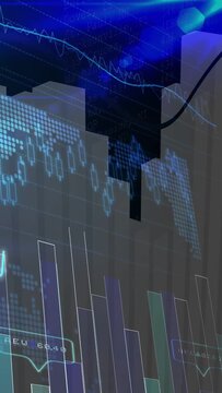 Vertical video: Financial chart updating from market feed, shifting bars and labels, showing trend