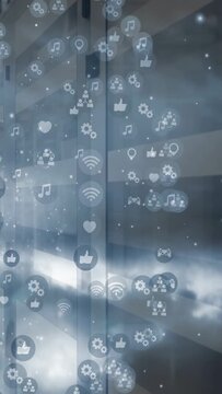 Vertical video: On load icons overlay appearing on glass, drifting into bubbles, showing activity