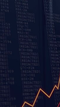 Vertical video: View pan revealing code list cyan bar scanning colored lines rising to track trends